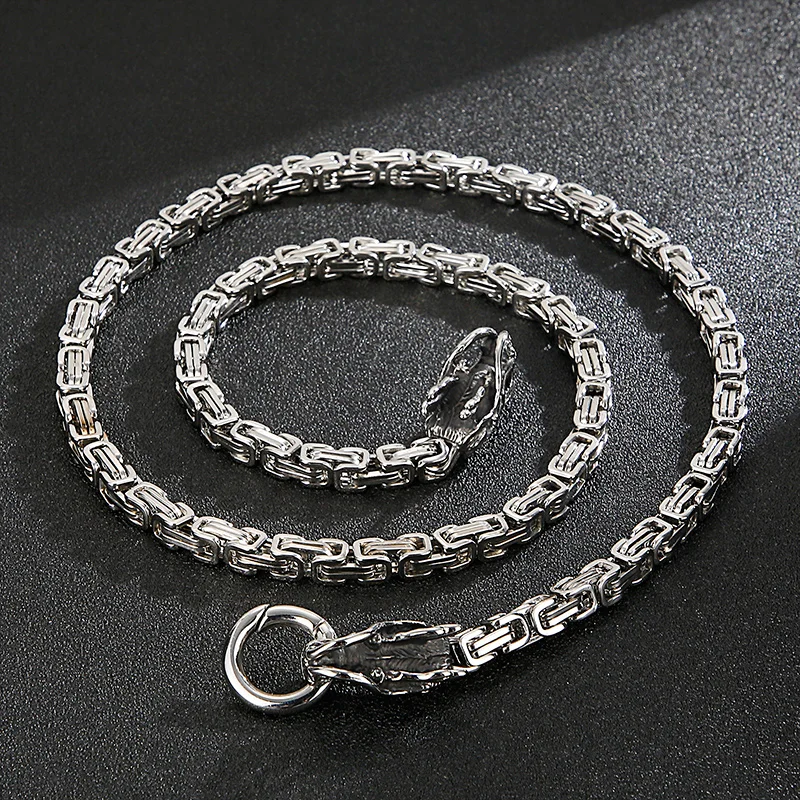 316L Stainless Steel Dragon Necklace Byzantine Mens Punk Jewelry Accessories