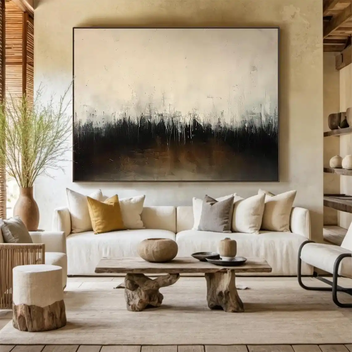 SQ Beige oil painting minimalist texture painting large wall art beige abstract handmade painting for modern living room decor