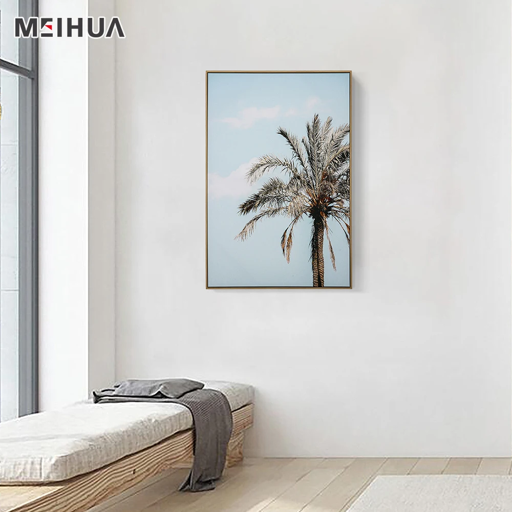 Palm Trees Natural Framed Canvas Wall Art- Tropical Leaf Print-Tropical Wall Art floating frame Canvas Print