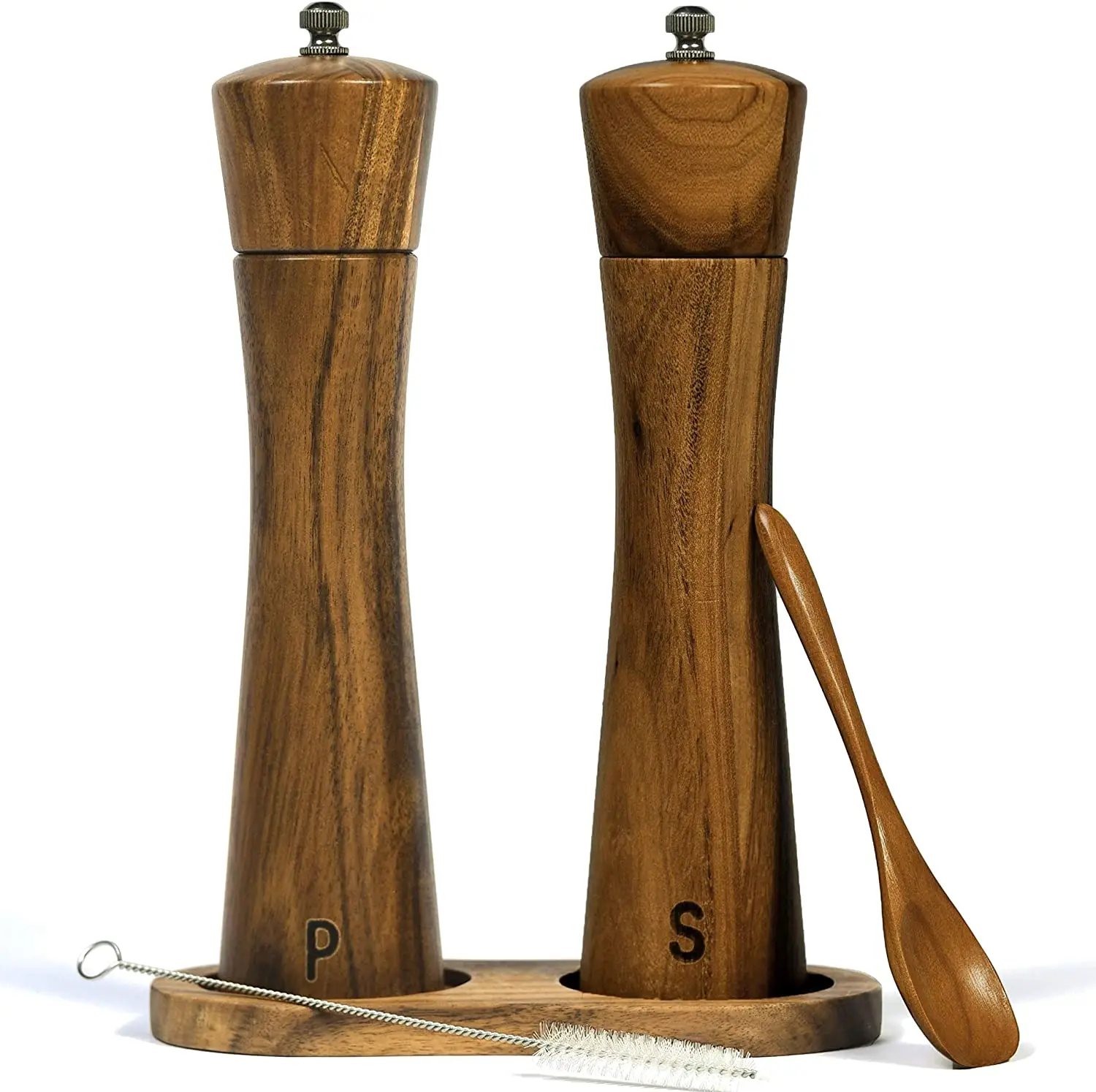 8 Inches Elegant Hot Sale Wood Manual Salt and Pepper Grinder Set Acacia Wooden Salt Grinder and Pepper Grinder Mill Sets