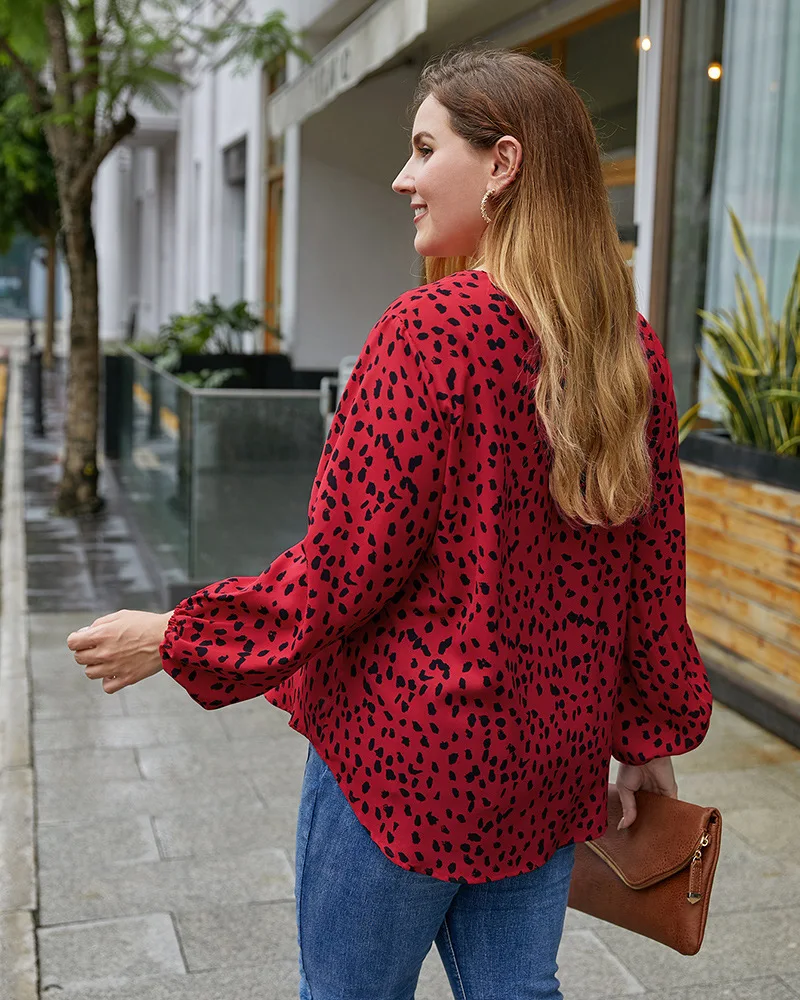 4XL, в горошек, свободный дизайнерский кружевной гофрированный воротник с длинными рукавами; С эластичными манжетами блузка рубашка женская повседневная обувь