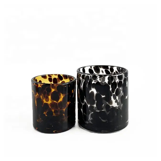 Custom Colorful Amber Black white Luxury Unique Candle Jar Empty Glass Cylinder Handmade Clear Leopard Print jar for candles