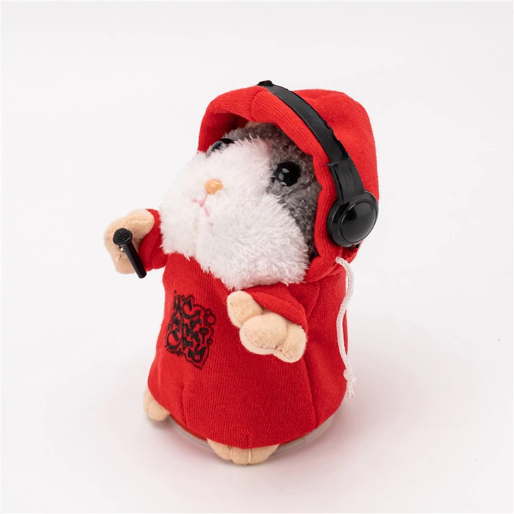 Cute talking hamster plush toy with hat and cloth recording toys