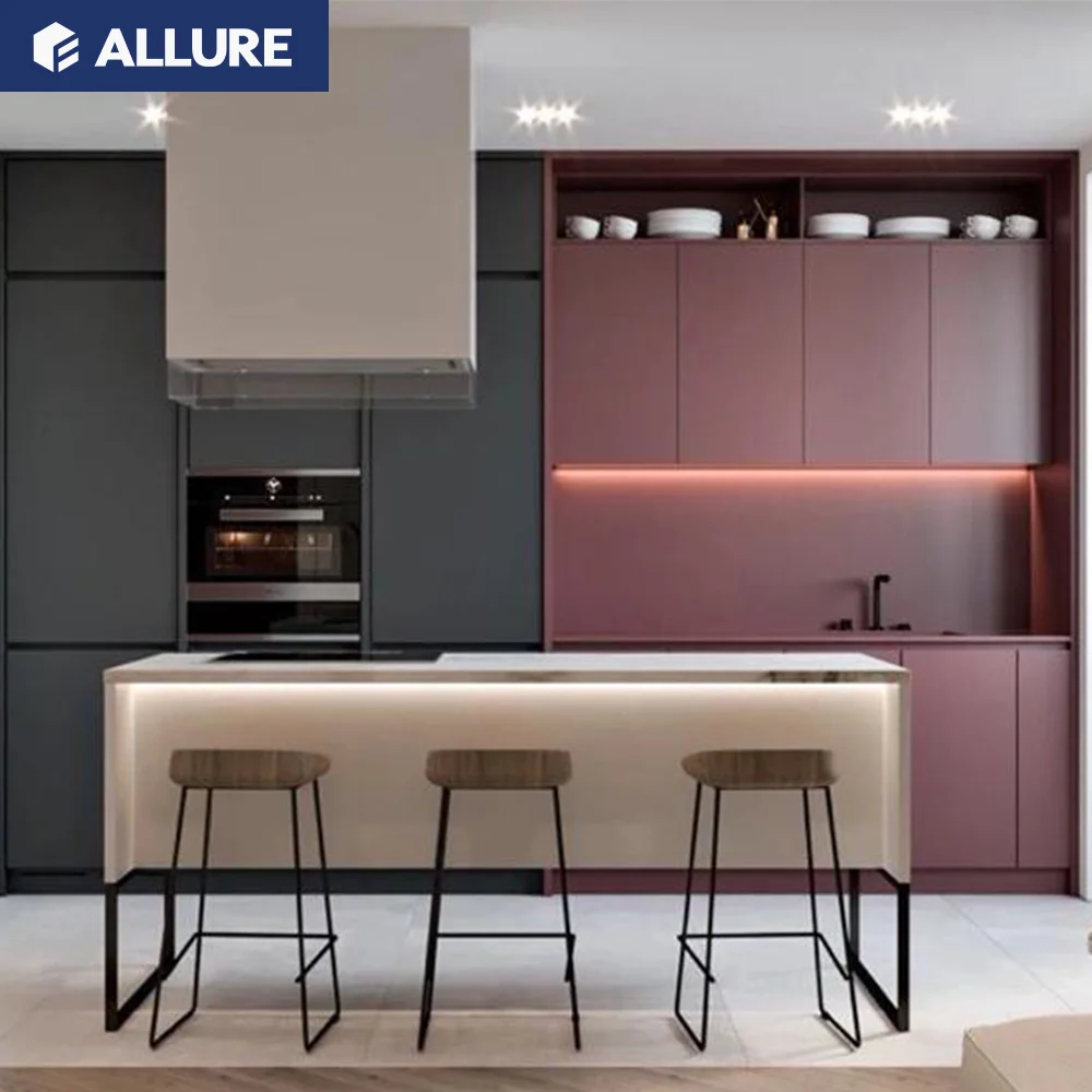 Allure hong kong plastic pantry red metal kitchen cabinets supplier with high gloss vinyl wrap doors