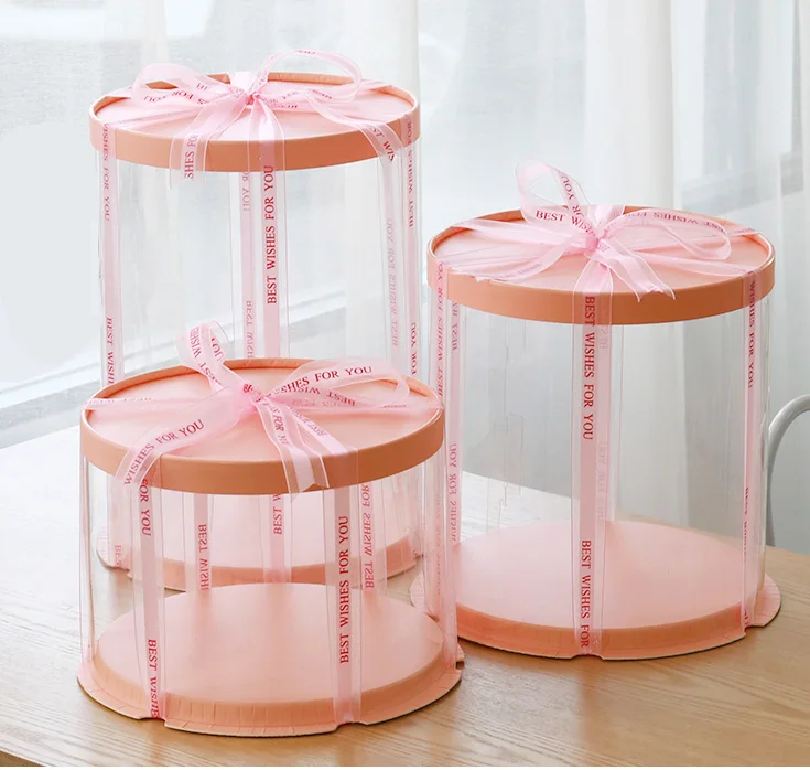 6 8 10 12Inch New  Recycled Materials Food Grade Transparent PET Tall Transparent Round Plastic Round Cake Box Packaging