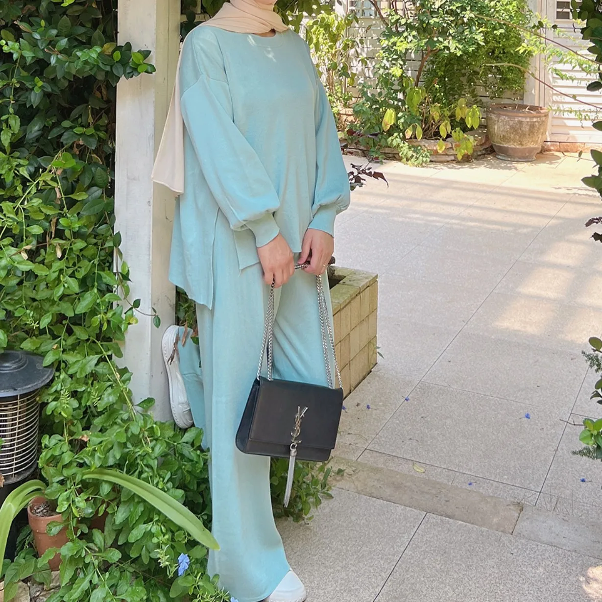 Islamic clothing Arabic Muslim women 2 pieces set winter autumn knit sweater suit clothes set