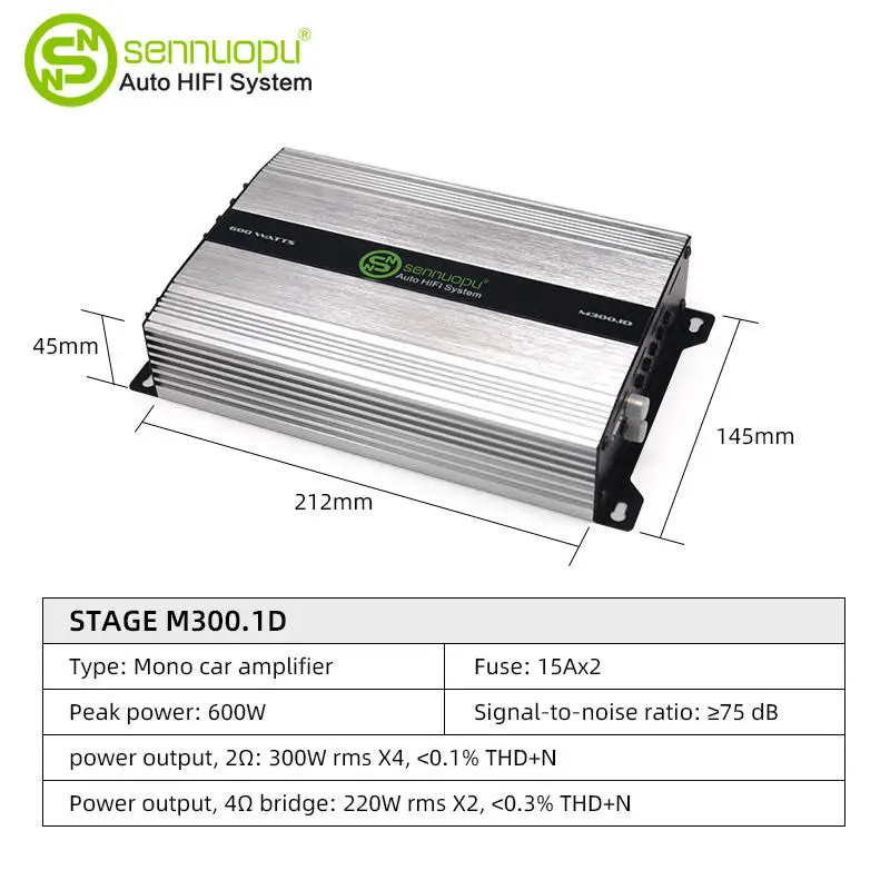 Sennuopu M300.1D Digital Designs Car Subwoofer Amplifier Car Audio Amplifier Monoblock 600W Universal Class D Mono 20 - 20000 Hz