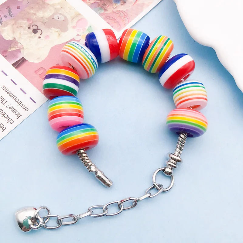 yuku 10 resin stripe large hole round beads hand-beaded jewelry accessories straight loose