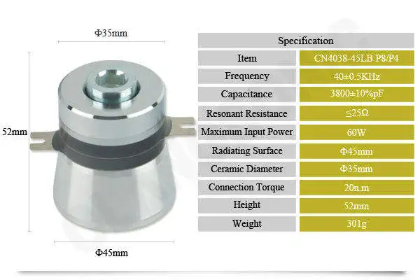 Clangsonic Ultrasonic Cleaning Machine Langevin Piezoelectric Transducer 60 Khz Ceramic Ultrasonic Transducer