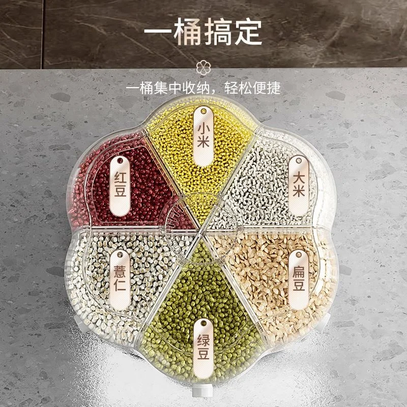Moisture Resistant kitchen Rice and Grain Storage Container 360 degree Rotating Food Dispenser Measuring Cylinder with Lid