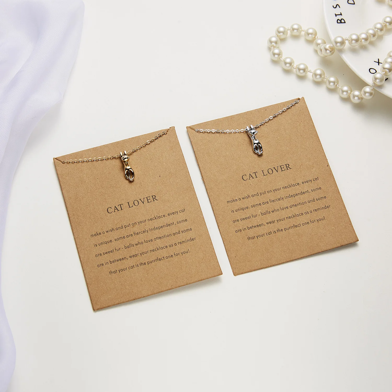 Simple Creative Card Neckace Make A Wish Cat Lover Charm Gold Plated Choker Necklaces