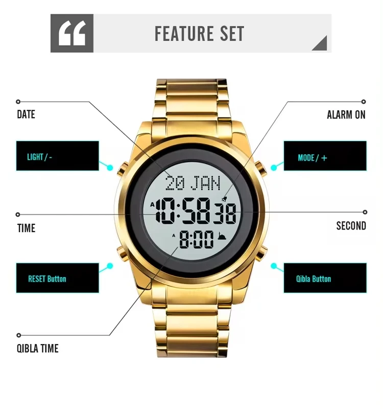 Luxury Brand Skmei 1734 Qibla Time Reminder Ramadan Gift Muslim Azan Watch