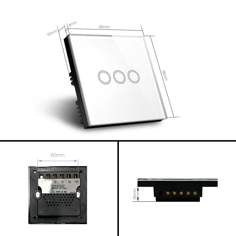 UK Standard Modern Google Home Zigbee Wall Switches  Light Touch Switch for Smart Home 86*86