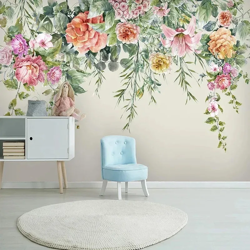 Custom Photo Wallpaper 3d Fashion Vintage Hand-Painted Flowers Murals Living Room Bedroom Home Decor Wall Papers for 3d