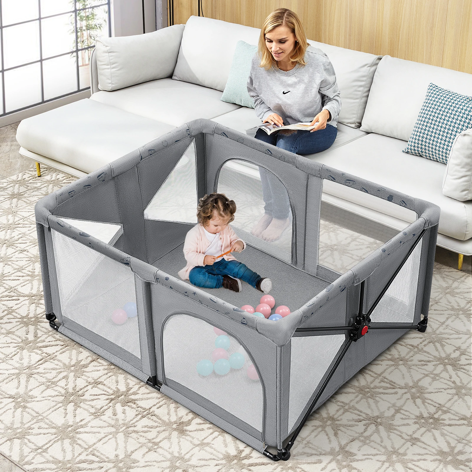 Foldable Baby Playpen, RONBEI Portable Foldable Playpen for Babies and Toddlers, Travel Indoor Outdoor Baby Playpen