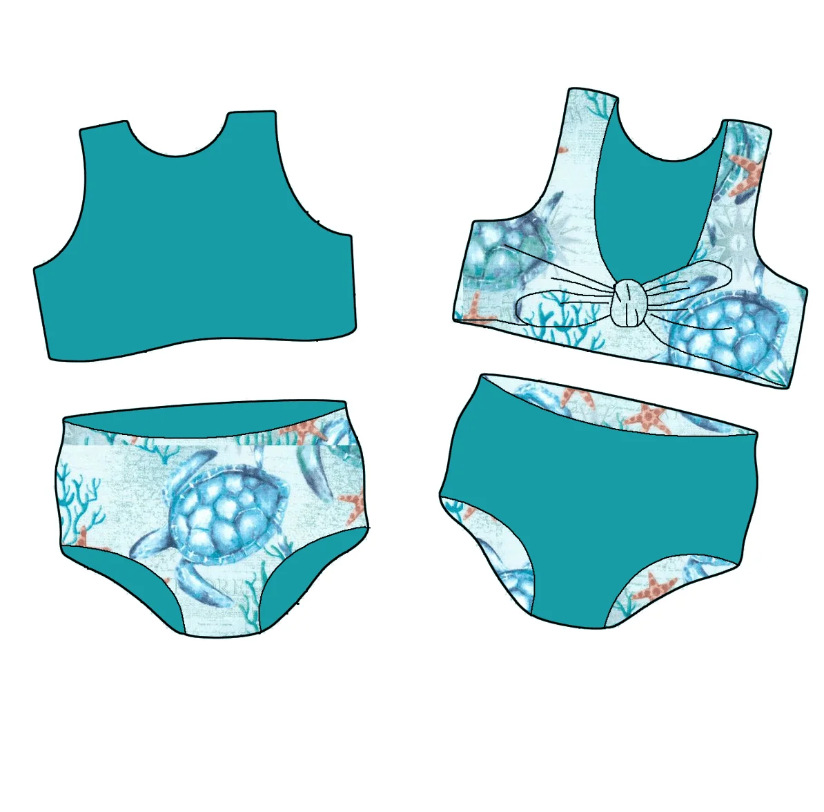 Custom mermaid princess designer  Children Two pieces Reversible swimsuits Girls bathing suits