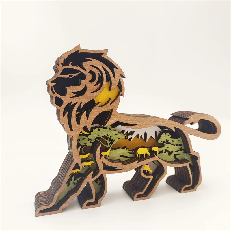 New Design Animal Wooden Wall Decoration Crafts Lion Ornament For Living Room