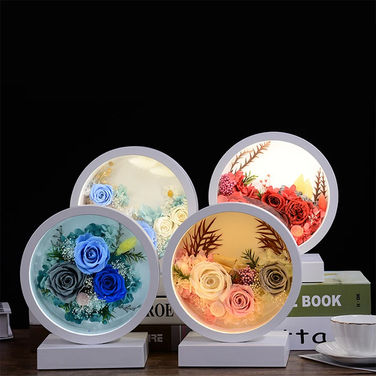 Retail Wholesale Charging Three Block Lighting Adjustment Touch Preserved Flower Table Lamp
