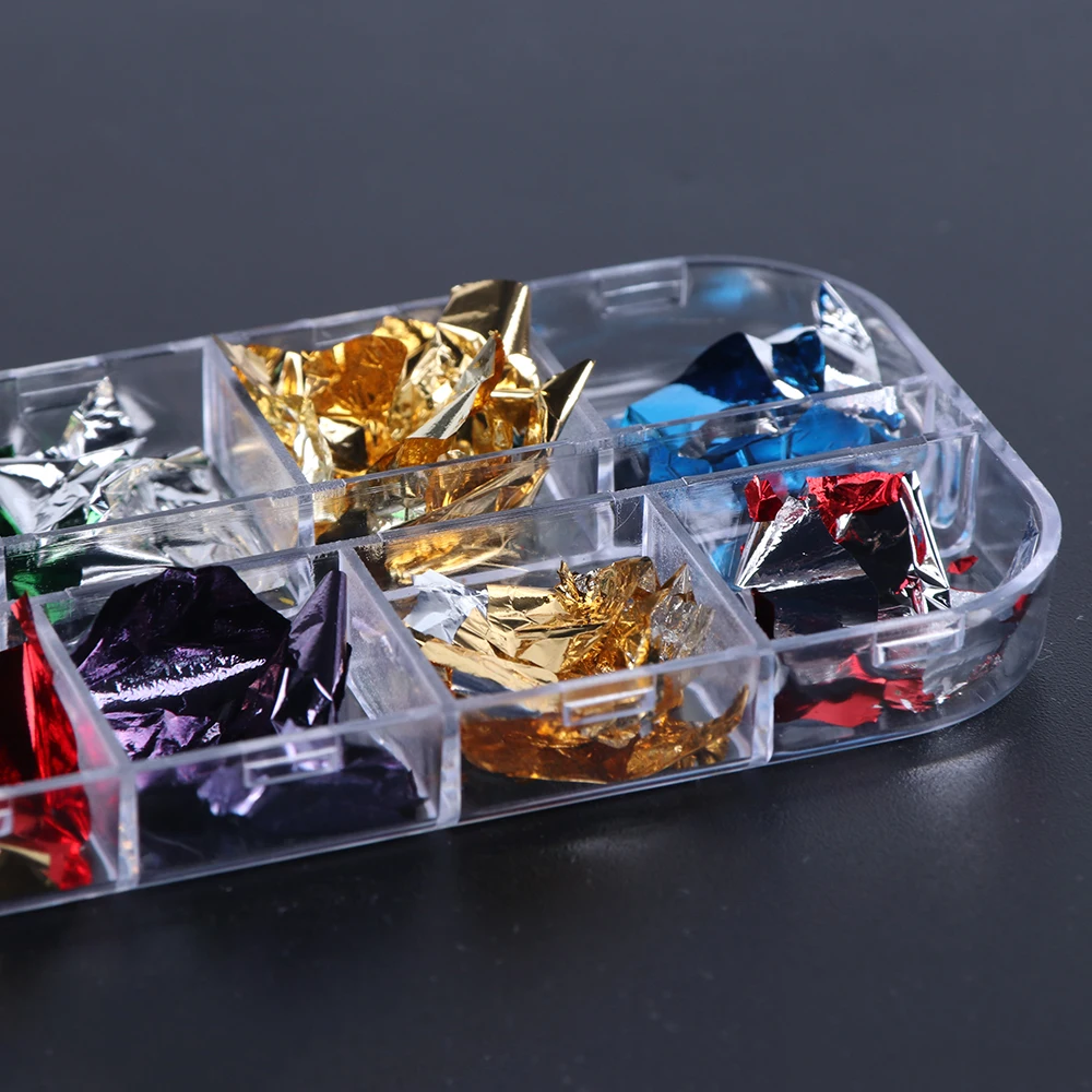 12 Grid Nail Sequins Paillette Aluminum Irregular Flakes Gold Foil Pigment Nail Art Decoration Mirror Glitter Foils Paper