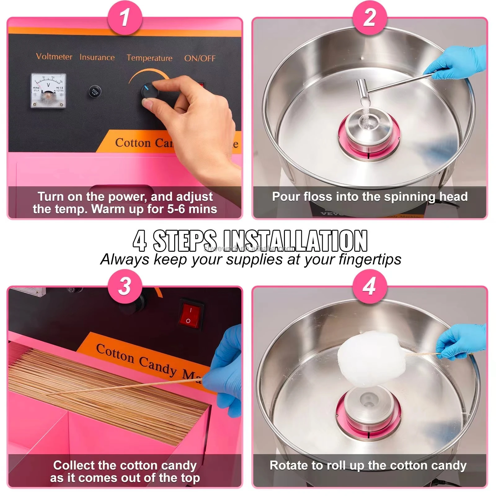 WeWork Commercial Cotton Candy Machine with Cart Commercial Floss Maker for Family and Various Party Floss Maker Machine
