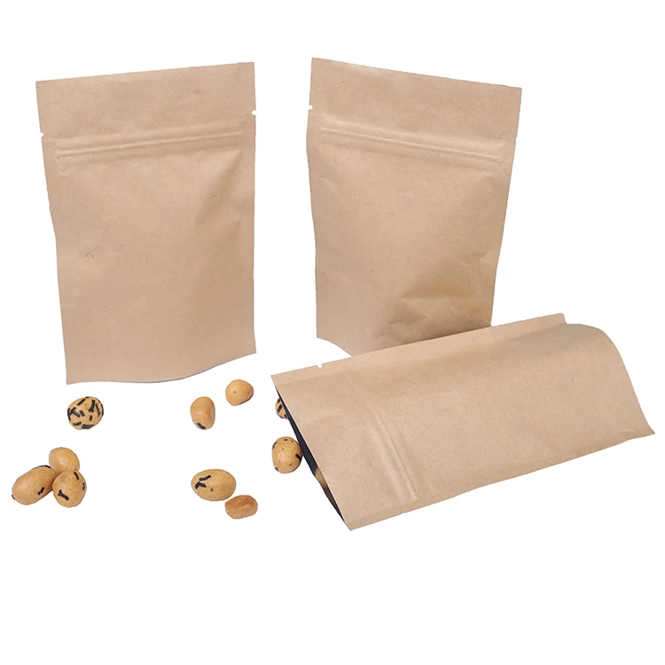 
Doypack Ziplock Brown Kraft Window Stand Up Pouches Zipper Bags With Tear Notches 