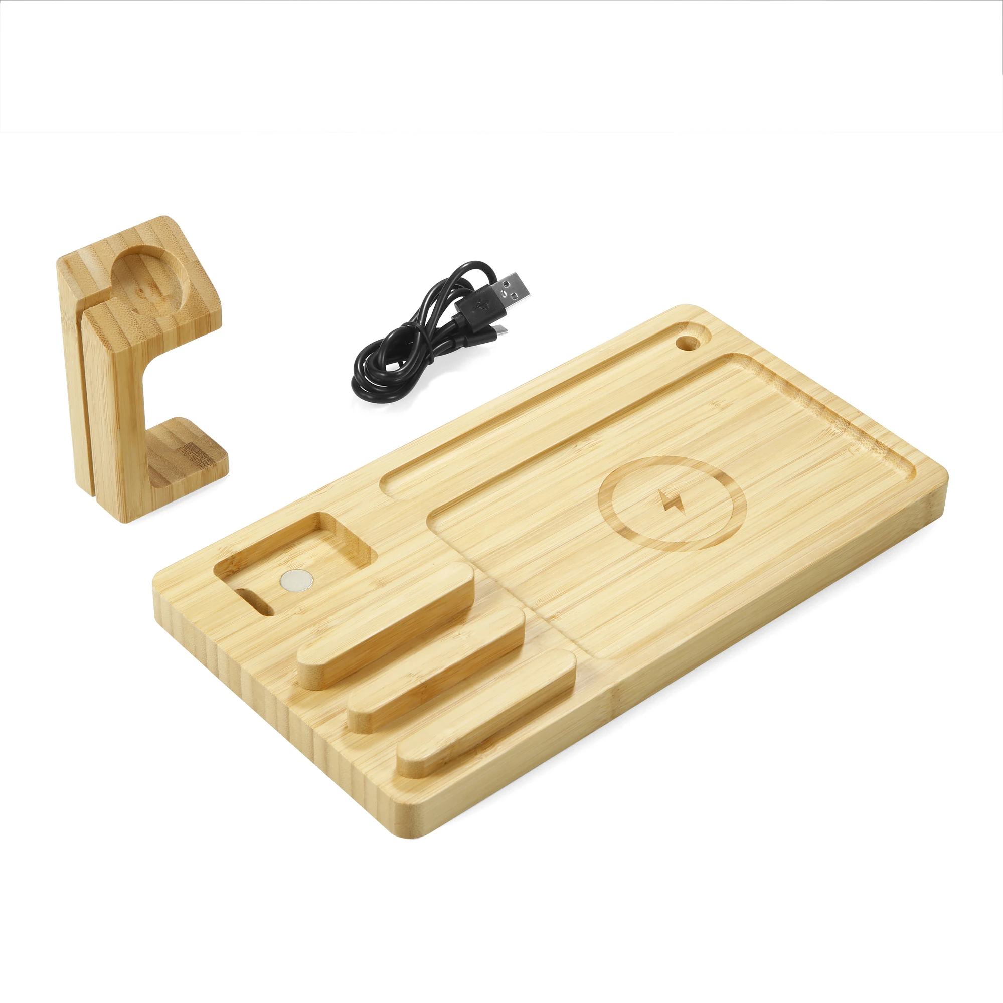 Bamboo Wooden Wireless Charger Stand Portable Fast 3in1 10W Qi Wireless charger For mobile phone/watch/earphones