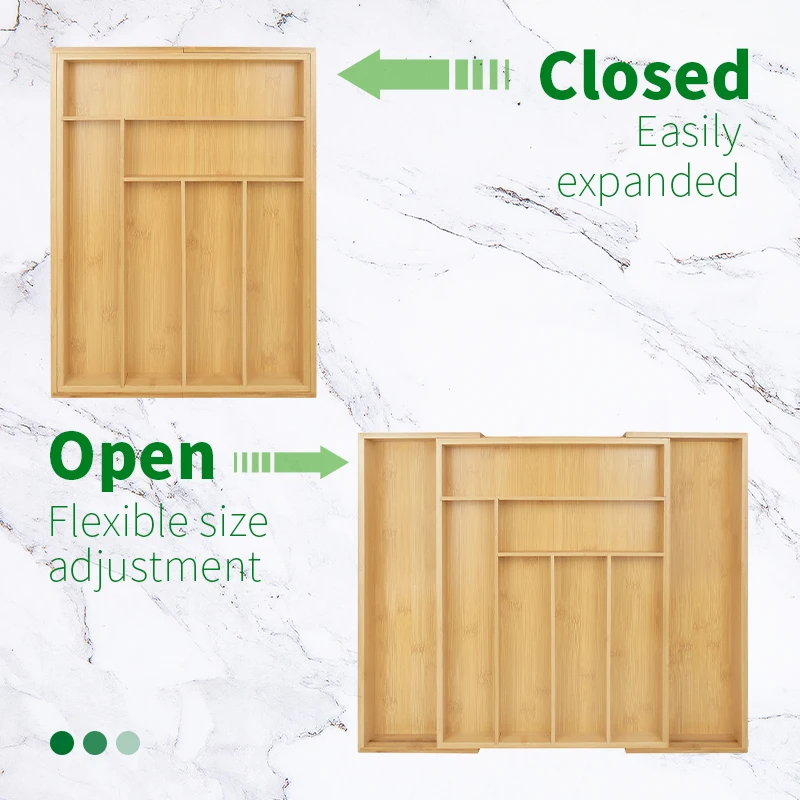 Kitchen Adjustable Utensil Bamboo Expandable Drawer Cutlery Organizer