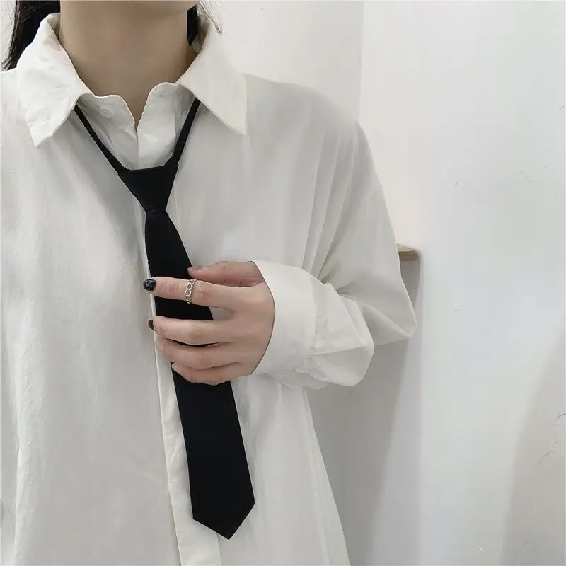 Men Women Students Unisex Black Simple Clip on Tie Uniform Shirt Suit Neckties Lazy Neck Ties
