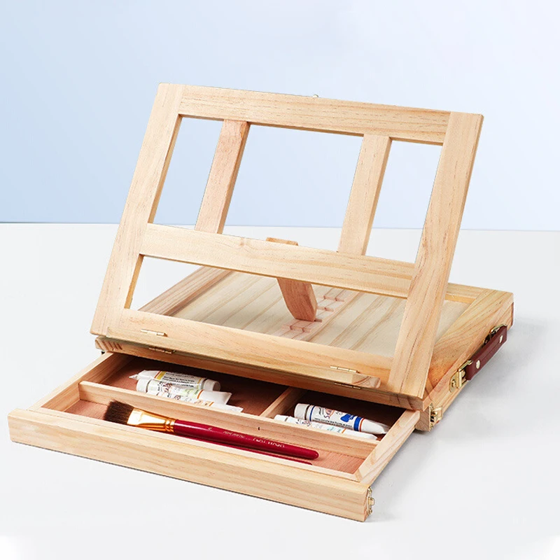 Wood Tabletop Easel Portable Artist Easel Box Adjustable Desk Table Easel with Storage Drawer and Palette