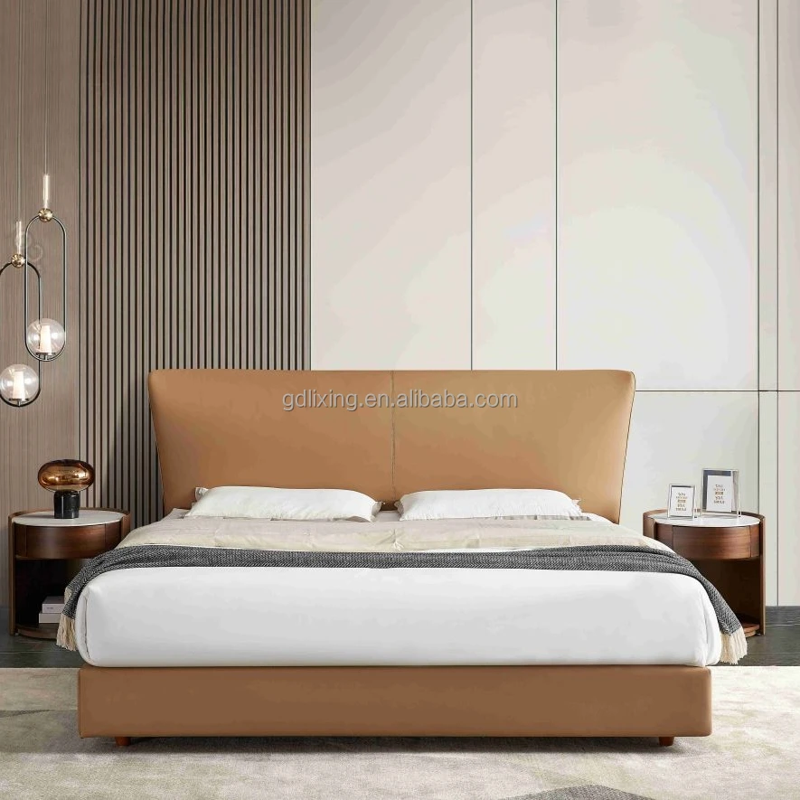 Leather modern simple wooden house full size bed frame king size bed luxurious double bed furniture set