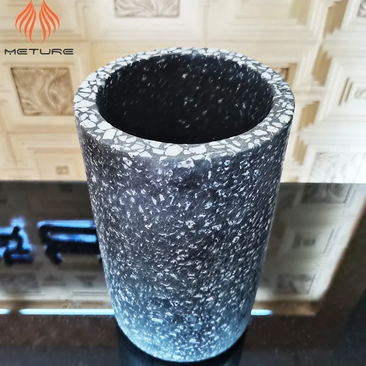 High Cylindrical grey Terrazzo style cement flower pot