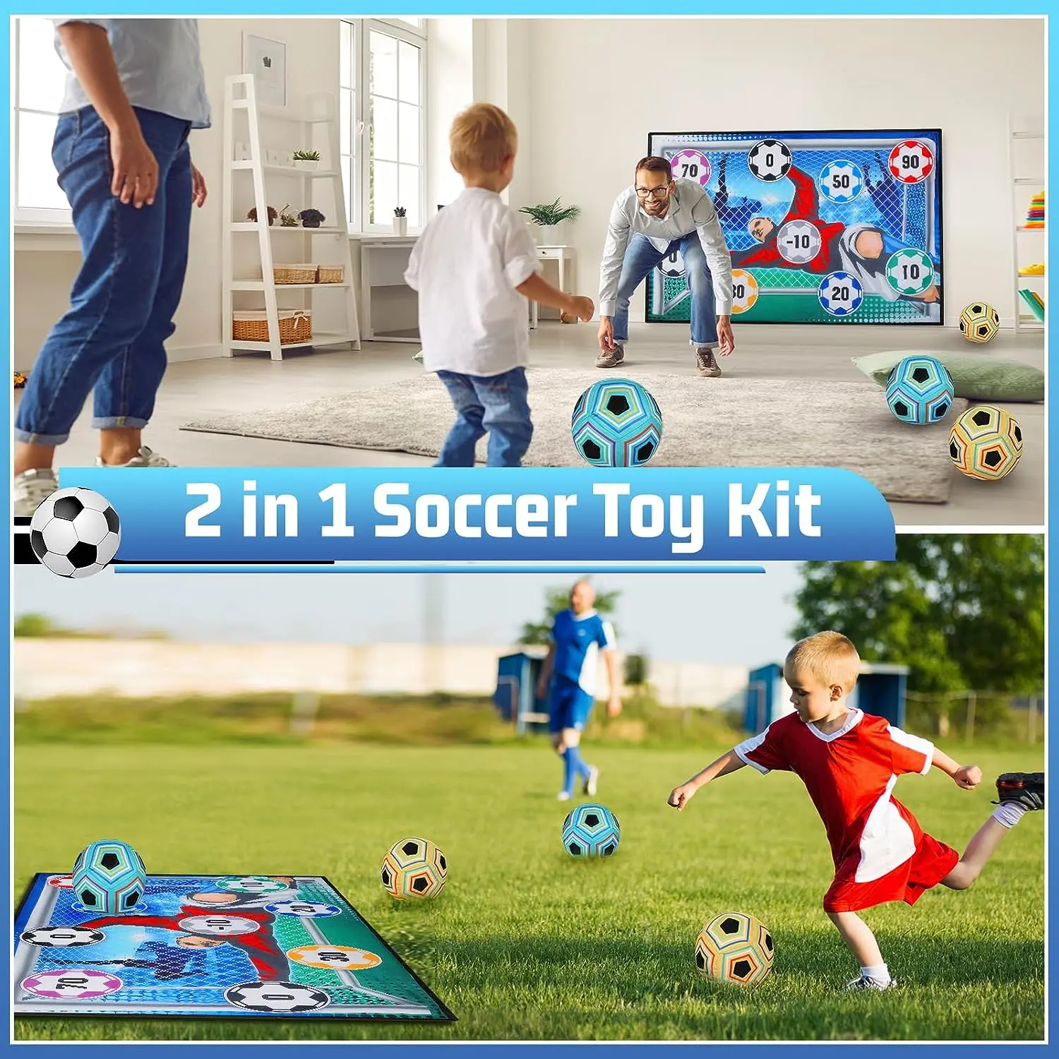 Indoor Outdoor Backyard Toss Goal Ball Game Set Sticky Balls Soccer Board Games With 2 Soccers & Target Mat