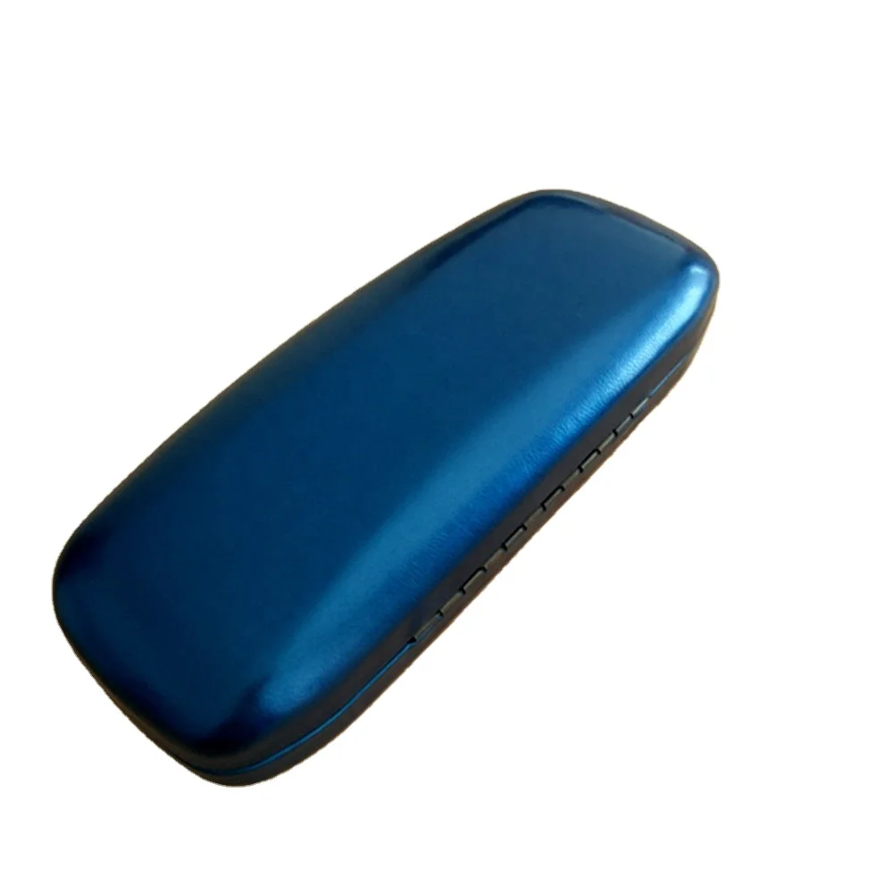 Metallic blue leather hard iron metal glasses cases for wholesale