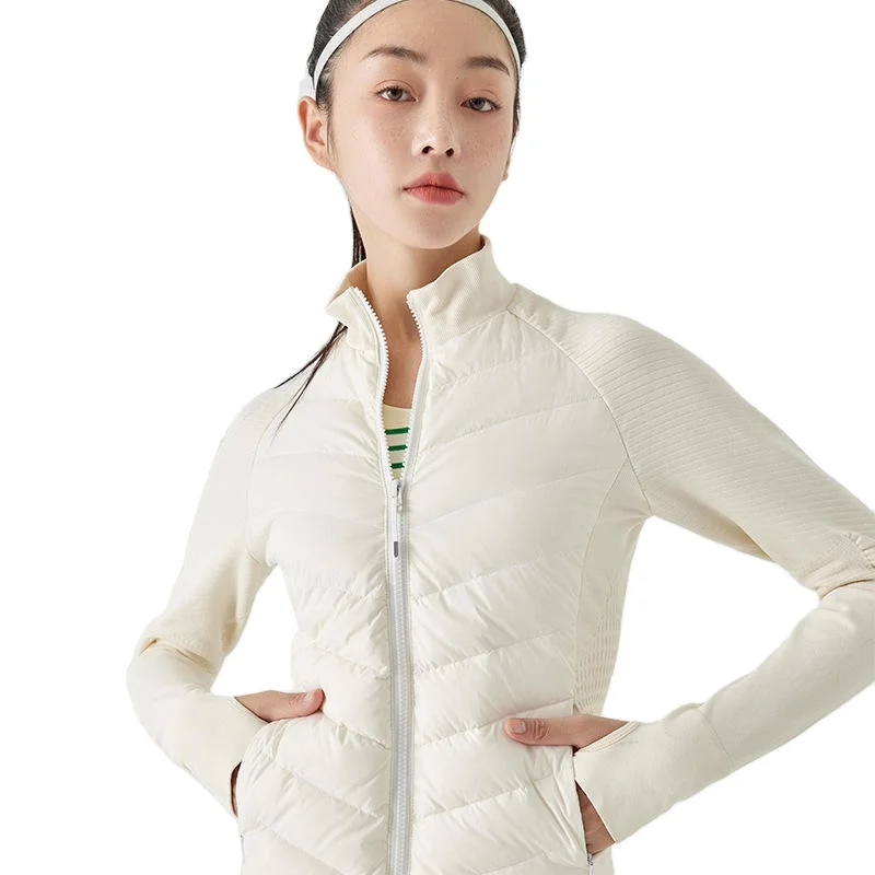 Lightweight white goose down yoga dress long sleeved slim winter cycling jacket Lulu outdoor sports down jacket