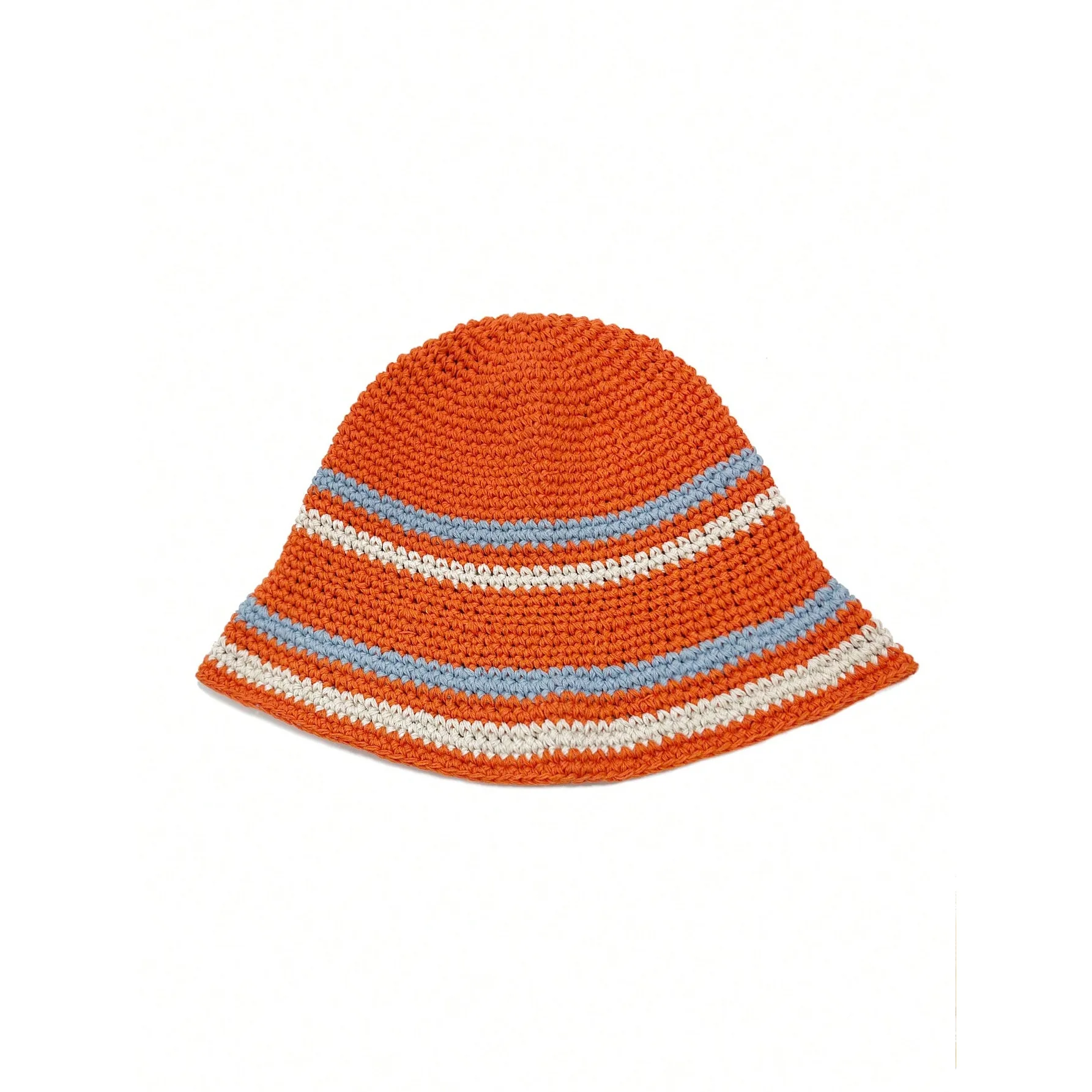 Fashion Summer Striped Crochet Hat Cotton Knitted Sunshade Sunscreen Bucket Fisherman Hat