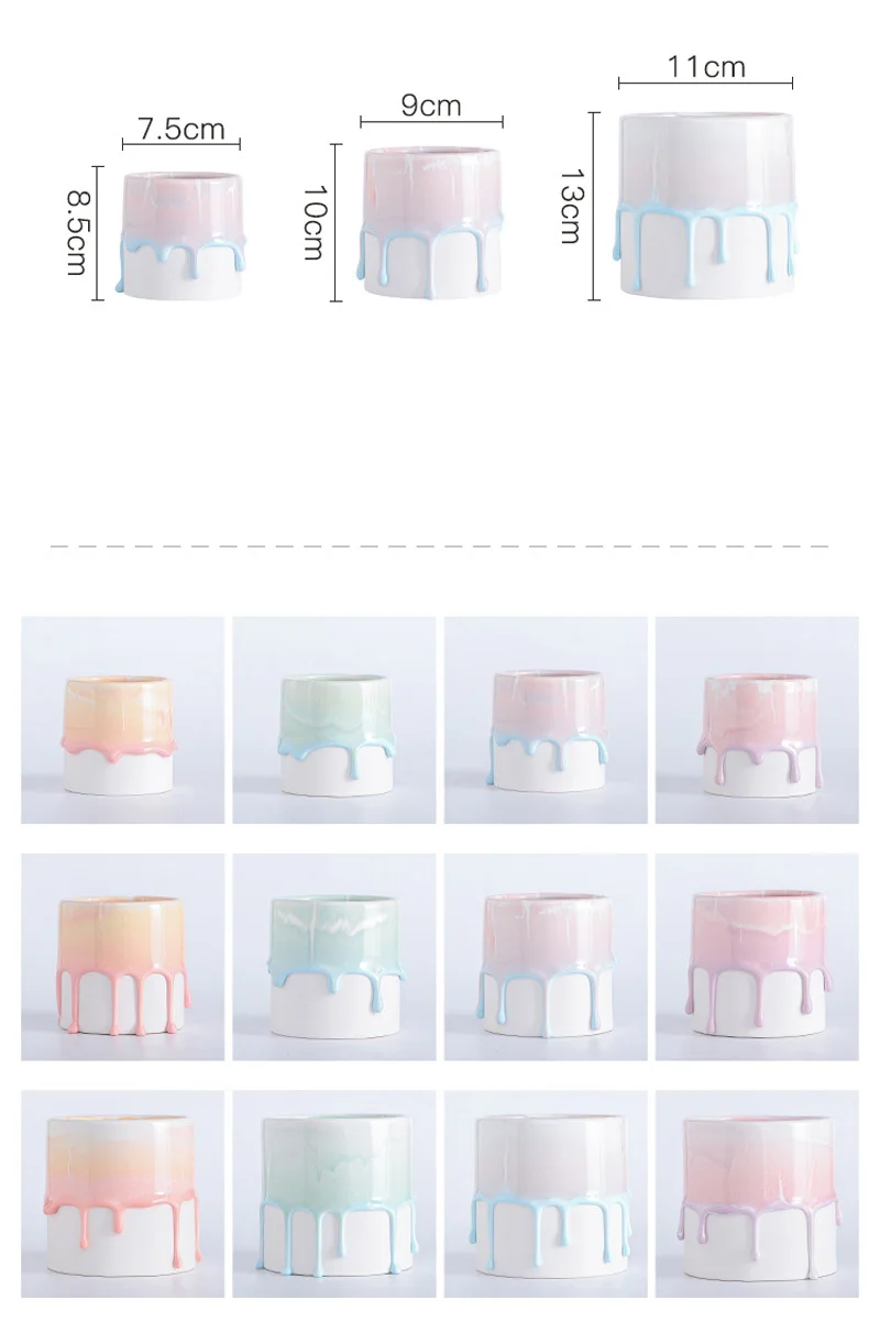 Ceramic Flowerpot New Nordic Style Cylindrical Ceramic Flow Glaze Boutique Handmade Flower Pots Green Plants Pot