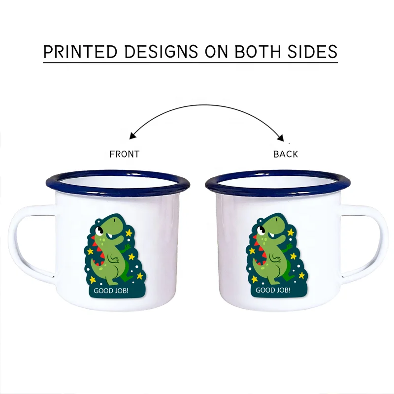 Set of 4 Enamel Camping Mug 12 Ounce Metal Enamel Coffee Tea Cups with Handle for Outdoor Camping Hiking Backpacking