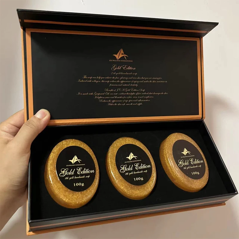 3pcs gold color Deep clean whitening spots handmade soap with gold color gift set