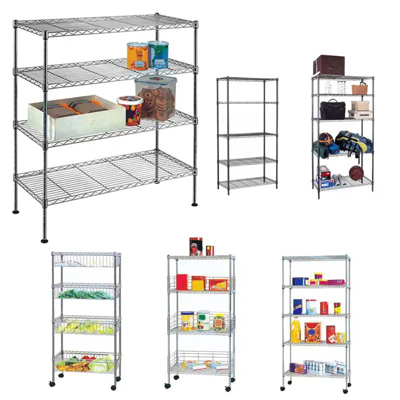 Adjustable Wire Shelving Rack Metal Kitchen Shelf Multilayer Metal Commercial Stainless Steel Kitchen Accessories Carton Silver