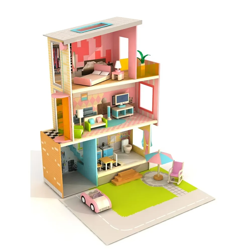 House Toys Wooden 2024 Luxury model Villa with furniture toys for both genders for 2 to 4 years