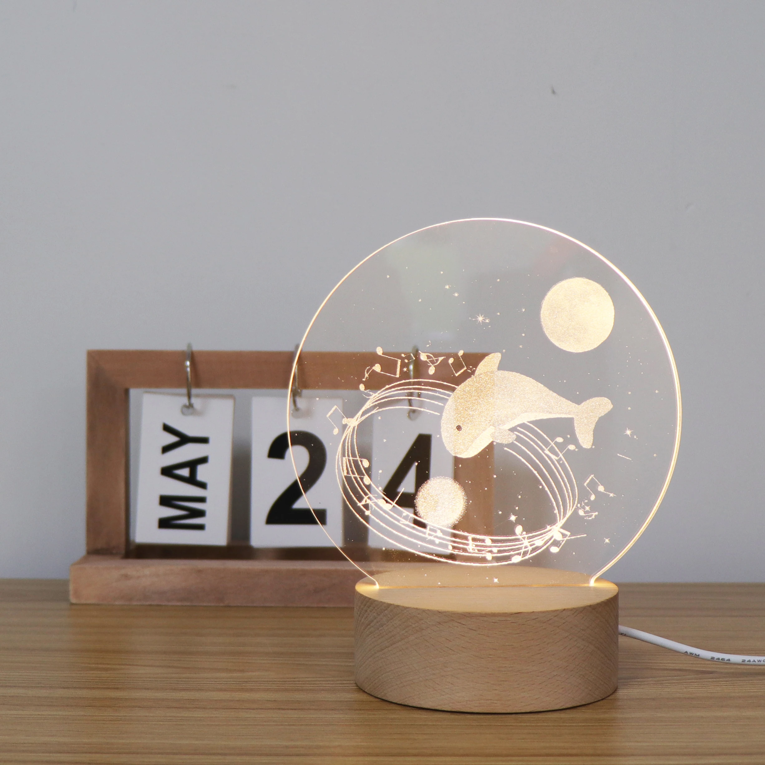 Zhongshan Hotsale Acrylic Carved Inside LED Wooden Night Light  3D Mood Lamp For Bedroom