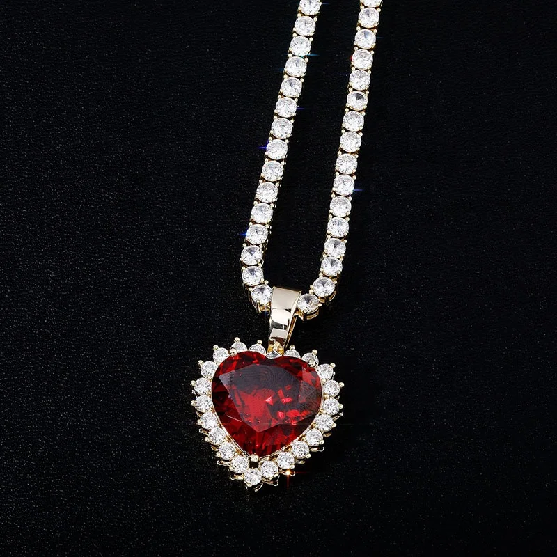 New Heart Pendant Necklace Tennis Chain High Quality Iced Out Cubic Zirconia Hip Hop Jewelry Gifts For Women Bling Bling Jewelry