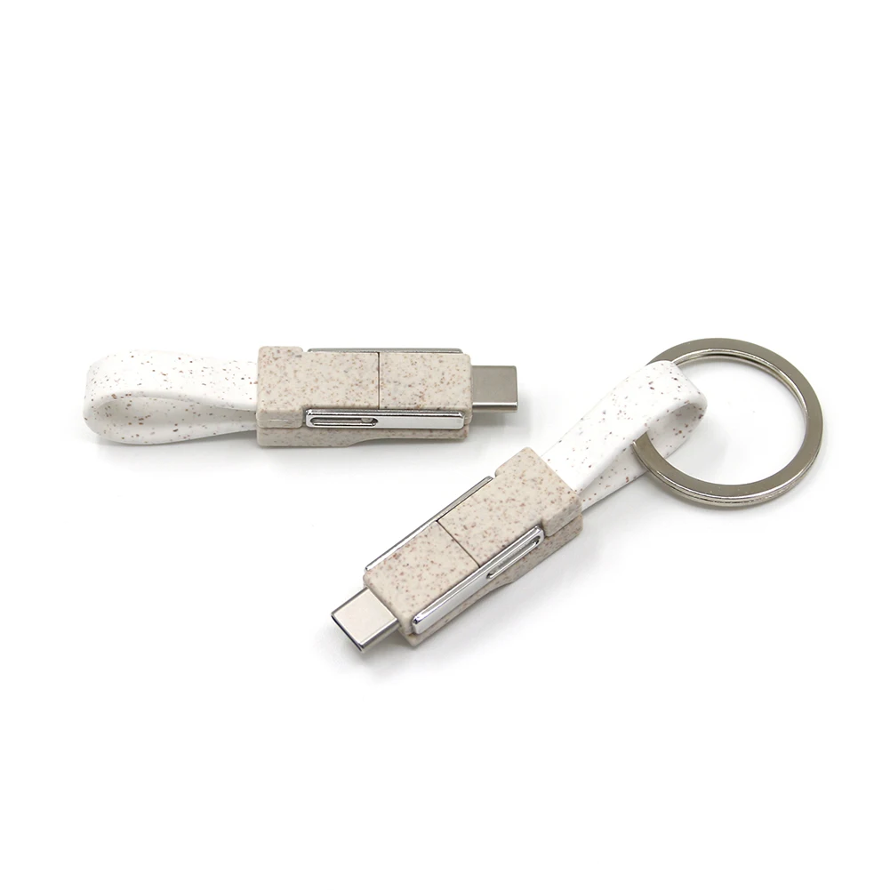 Promotional Gift Items 3 in1 Keychain Magnetic Charging Cable For Micro USB, Lighting with Environmental Wheat Straw Material