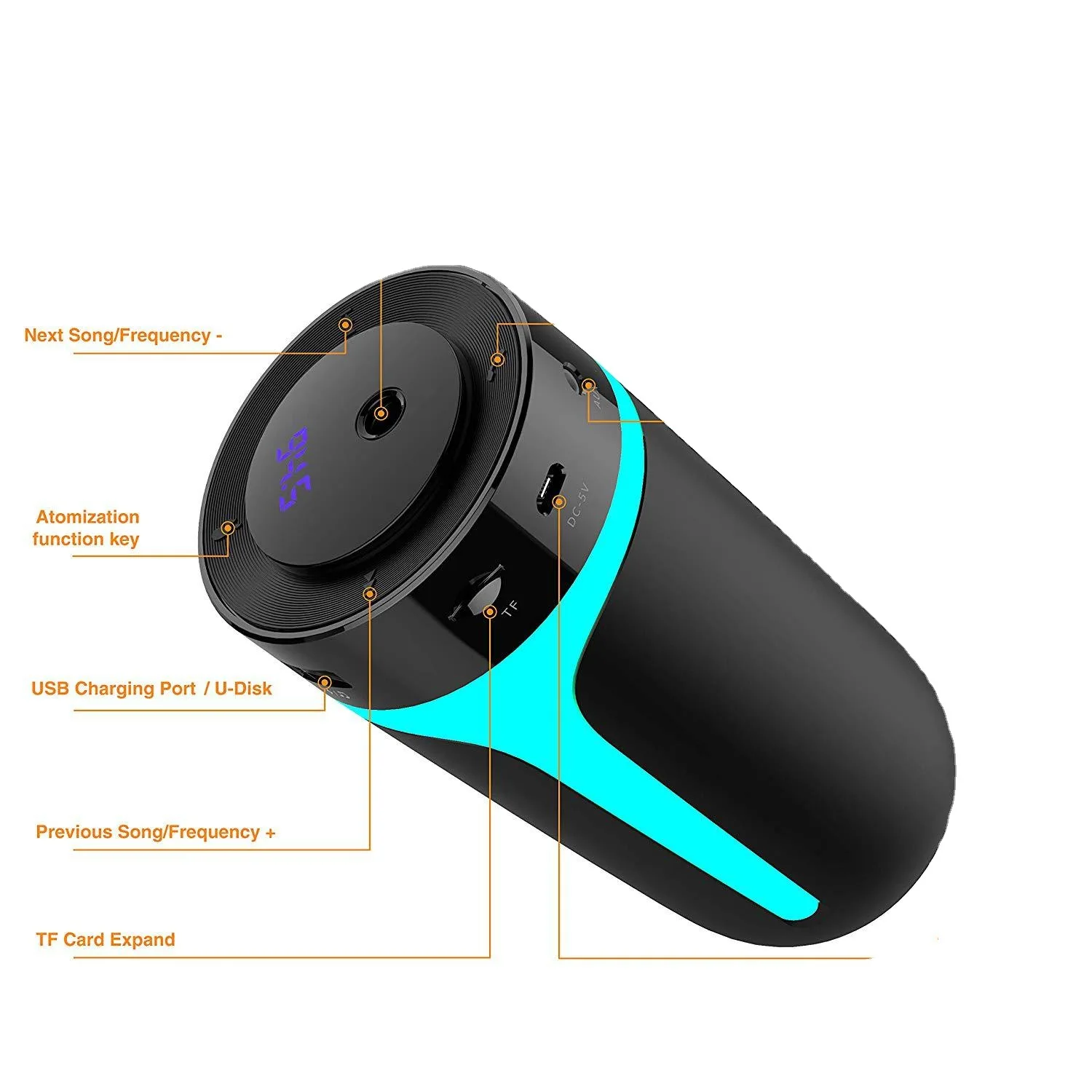 New Car Air Humidifier BT 5.0 SQ MP3 Aromatherapy Diffuser Ultrasonic Essential Oil Aroma Diffuser with LED Night Light