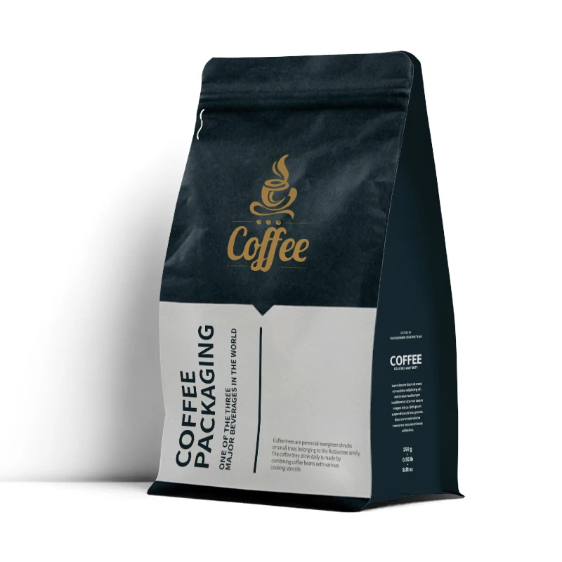 Custom Printed Resealable Plastic Flat Bottom Coffee Packaging Bag Ziplock Coffee Bags