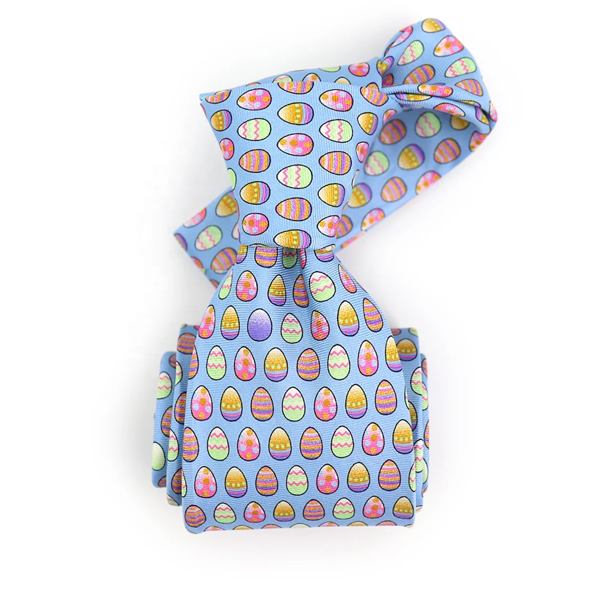 Self Tipping Handmade Novelty Silk Custom Digital Print Tie Artist Happy Easter Eggs Festival Sky Blue Mens Holiday Neckties