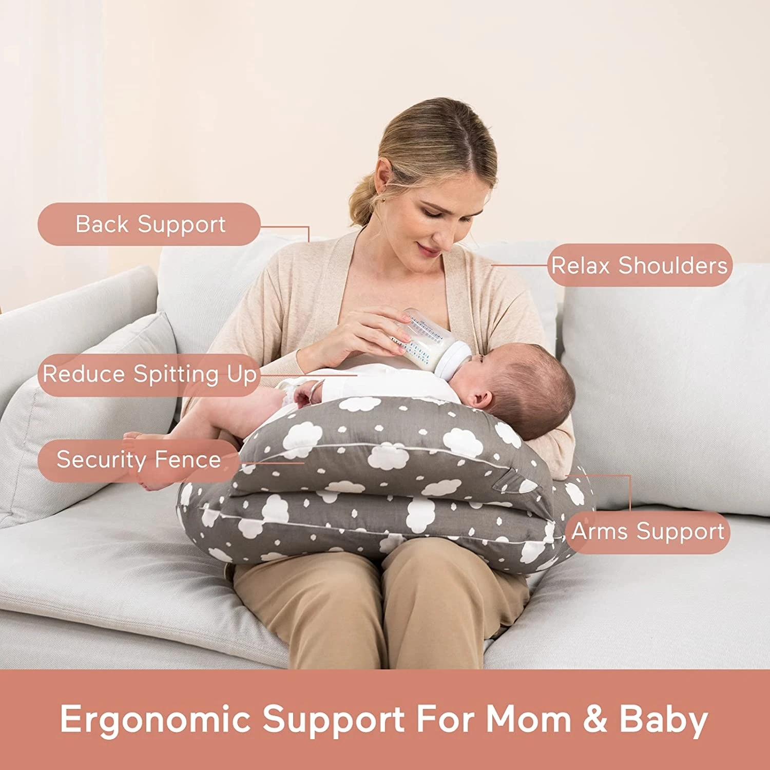 Customized Mommy Support Breastfeeding Pillow Multifunctional Baby Feeding Nursing Pillow For Tummy Time