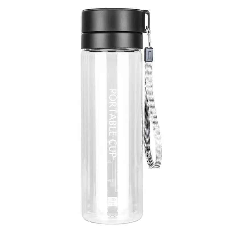 Custom 800ml transparent portable juice drinking gift cup bpa free travel plastic sports water bottle with filter/rope