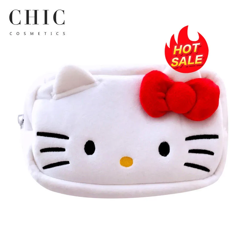 Super Pretty Helloed Kitty Pochacco White Beauty Case Cartoon High-value Stationery Cosmetic Bag Plush Wolly Makeup Storage Bag
