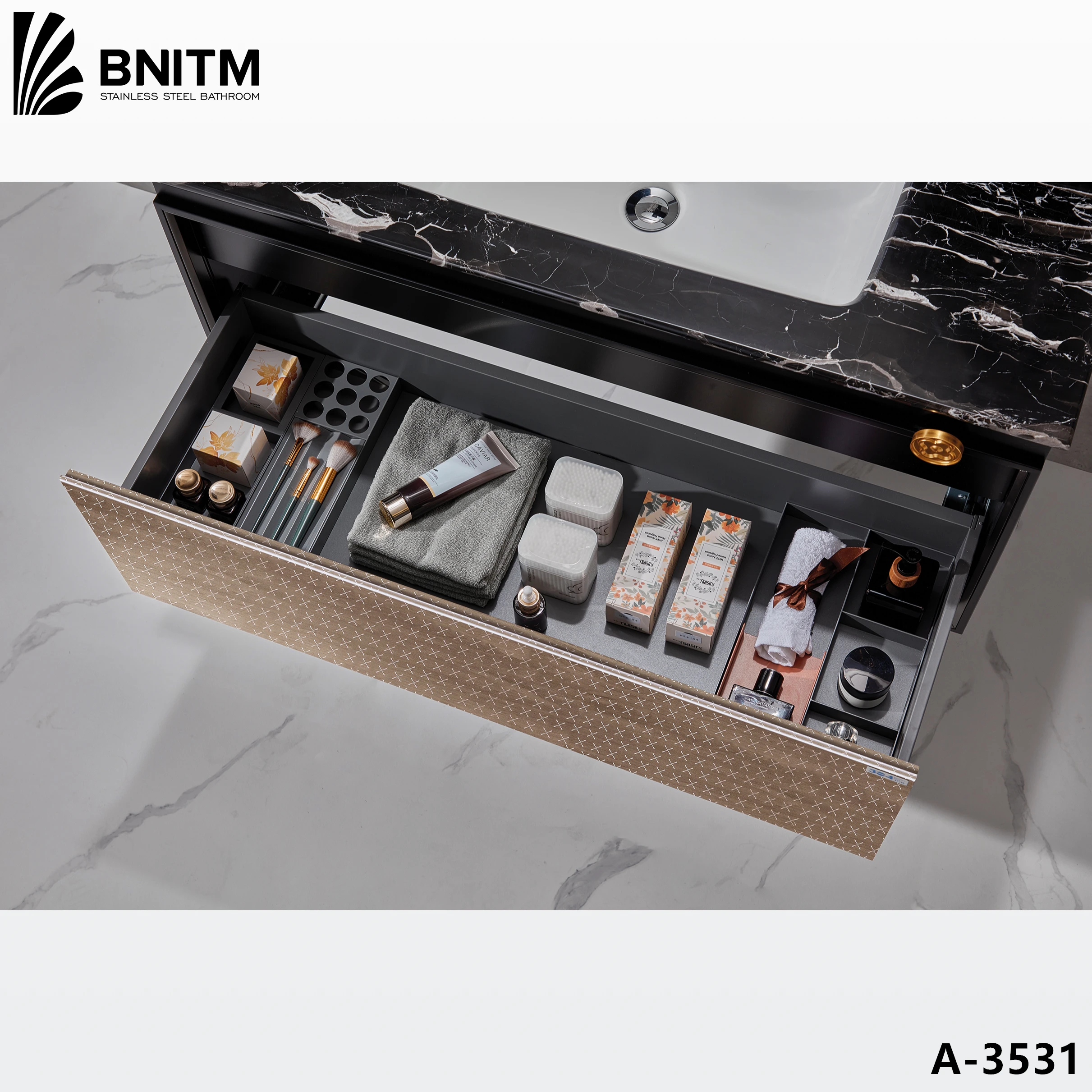 BNITM Luxury Modern Style Bathroom Vanities Set Includes LED Mirror and Drawers Floating Vanity Design